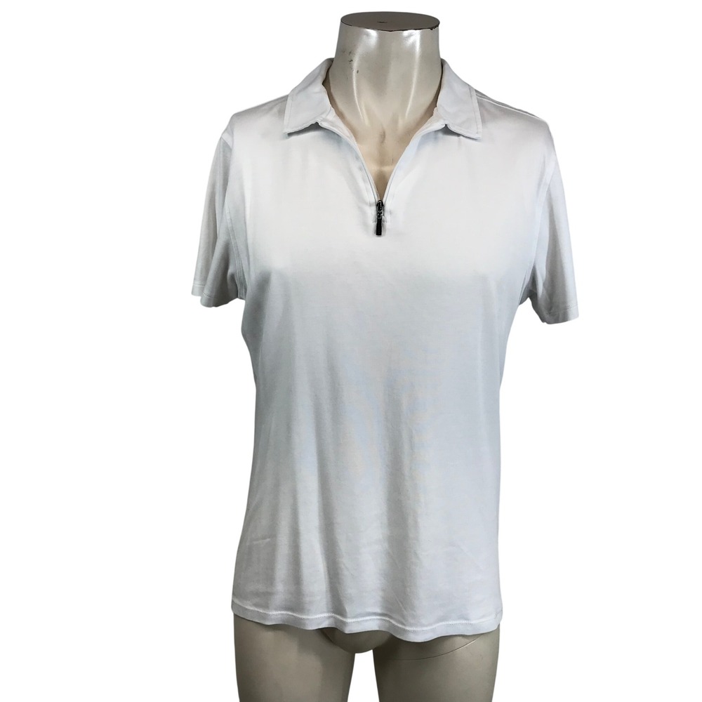 Robert Barakett Mens White Quarter Zip Short Sleeve Polo Shirt Size M RB Logo